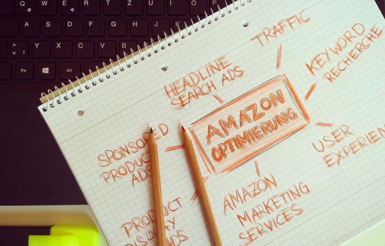 about-us Visual representation of Amazon optimization techniques with handwritten notes and pencils.